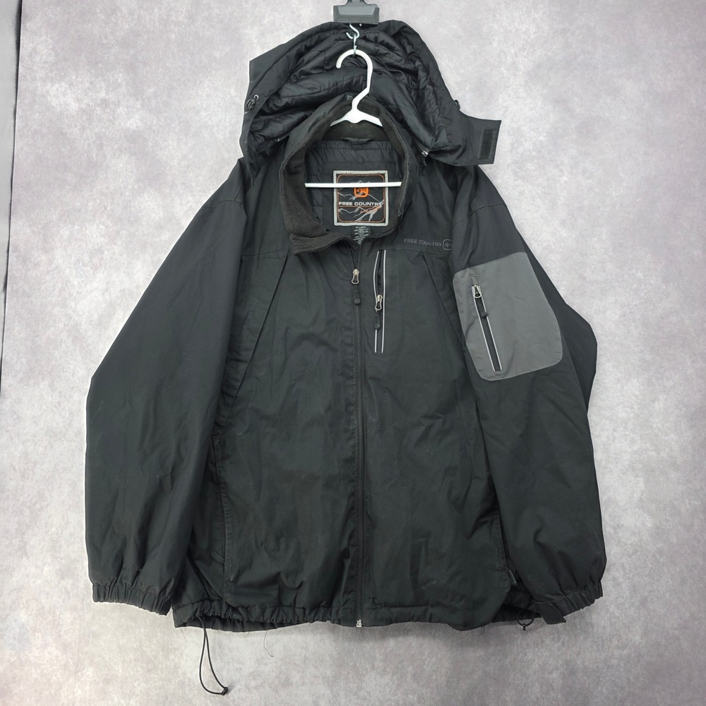 Free Country Mens XX-Large Black Water Resistant Ripstop Hooded Jacket XXL